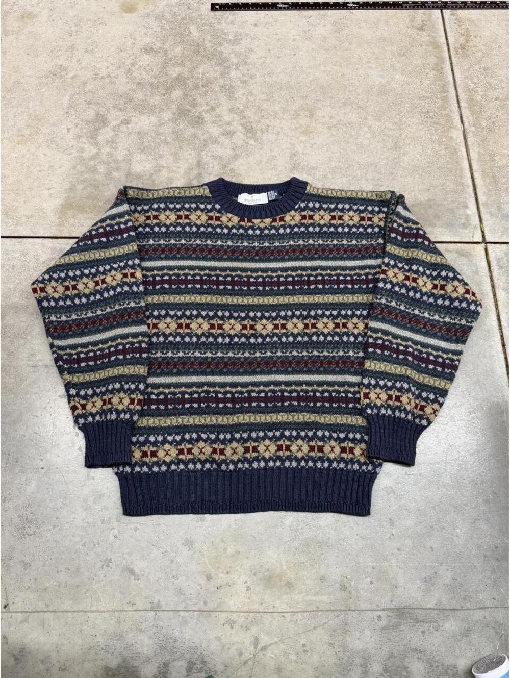 vintage bill blass made in usa navy and beige striped sweater size medium